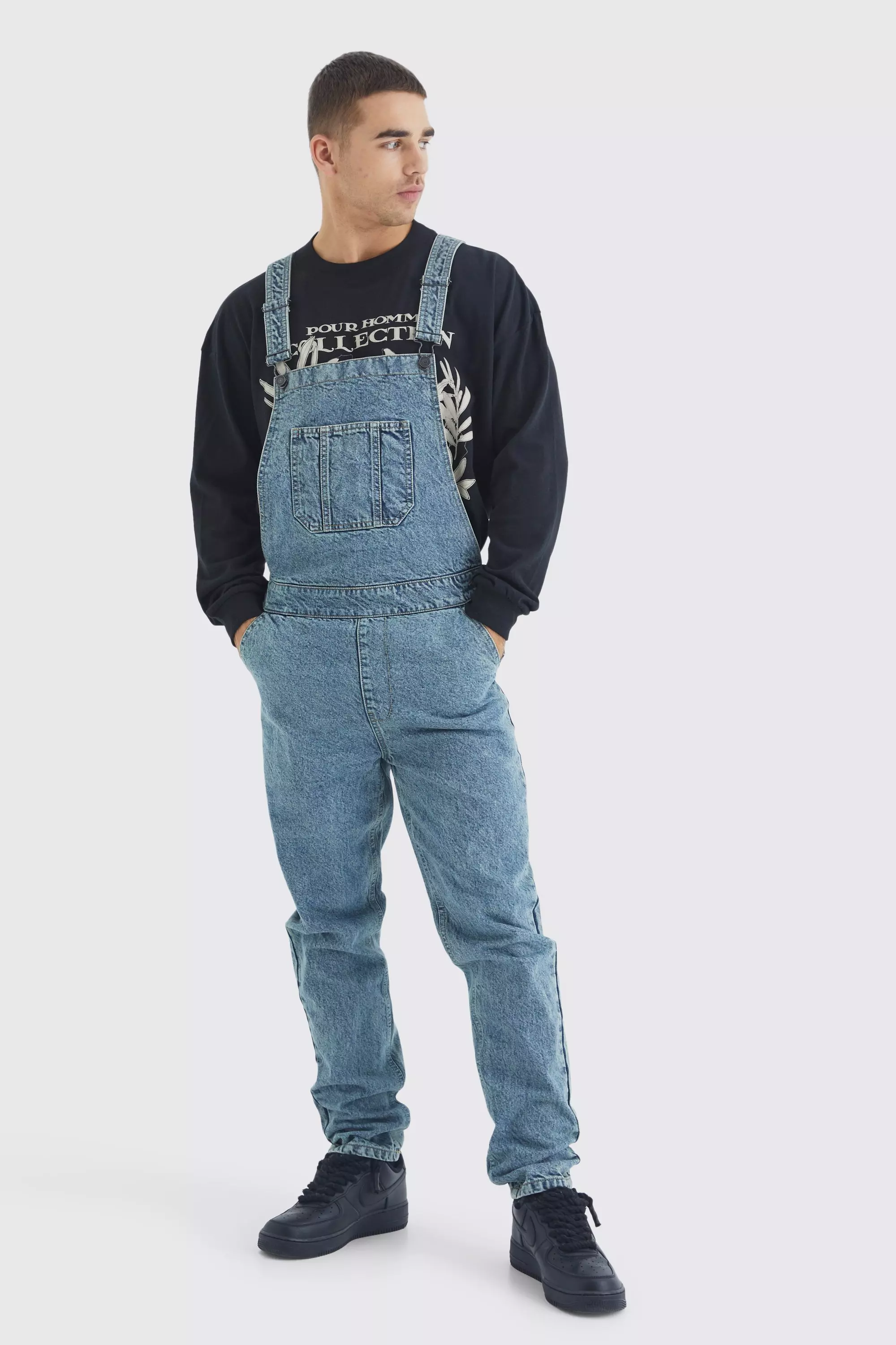 Full Length Denim Dungarees boohooMAN UK